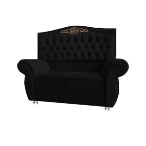 KIT Cabeceira + Recamier Baú Dunas Dubái preto veludo Linha Alta 1,60 casal Dalaqua-Decor