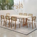 Ver imagem 1 de Mesa de Jantar Liz 180x90cm Vidro 40mm Cinamomo Off White com Kit 8 Cadeiras Veludo Palha - Valdem