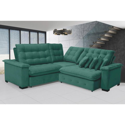 Sofá Manchester 2.63x2.63m de Canto, Retrátil e Reclinável - Verde