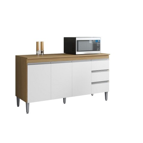 Balcão de Cozinha Andréia 150cm Amêndoa/Branco + Tampo - AJL Móveis