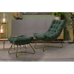 Poltrona Costela Luxo com Puff EVA Metal Dourado Veludo Verde - 1