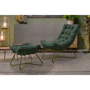 Poltrona Costela Luxo com Puff EVA Metal Dourado Veludo Verde