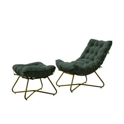Poltrona Costela Luxo com Puff EVA Metal Dourado Veludo Verde - 3