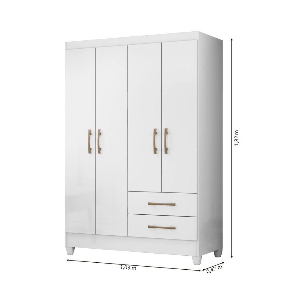 Guarda Roupa Chile 103cm 4 Portas Branco Moval - 5