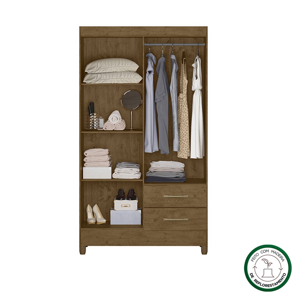 Guarda Roupa Chile 103cm 4 Portas Castanho Wood Moval - 2