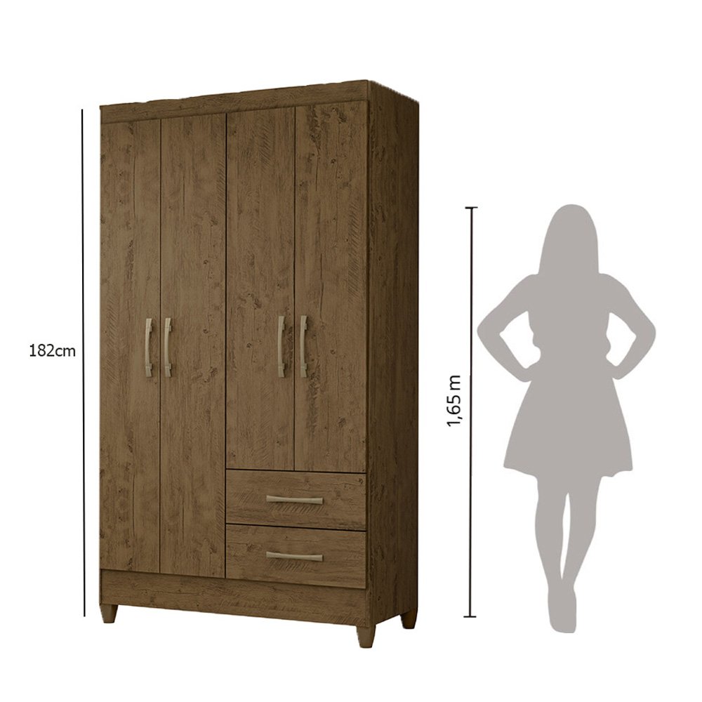 Guarda Roupa Chile 103cm 4 Portas Castanho Wood Moval - 6