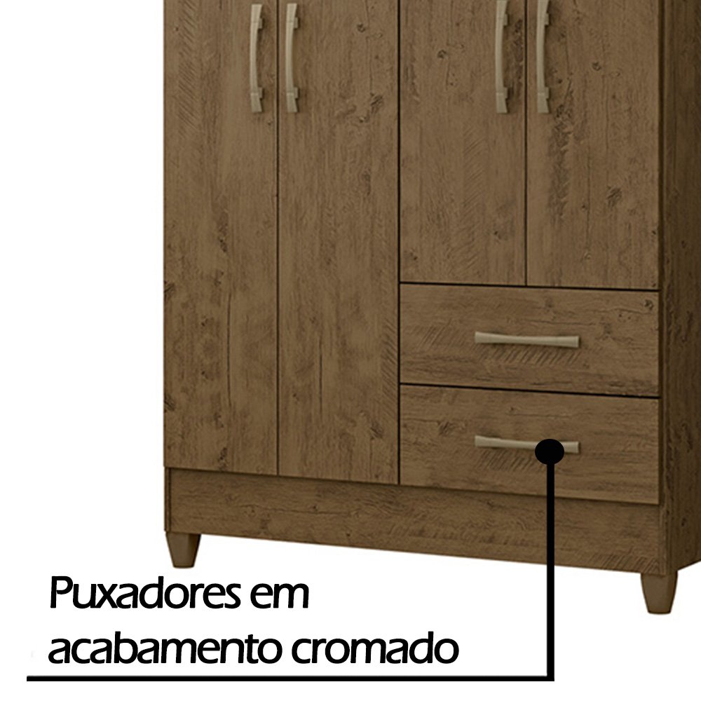 Guarda Roupa Chile 103cm 4 Portas Castanho Wood Moval - 3