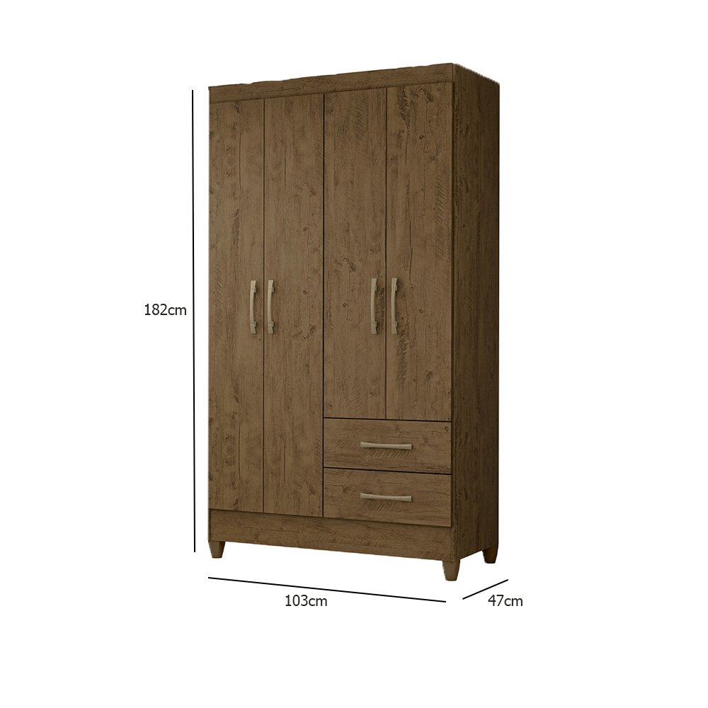 Guarda Roupa Chile 103cm 4 Portas Castanho Wood Moval - 5