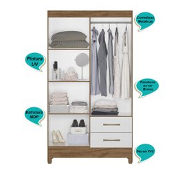 Guarda Roupa Chile 103cm 4 Portas Naturale Branco - Moval - 3