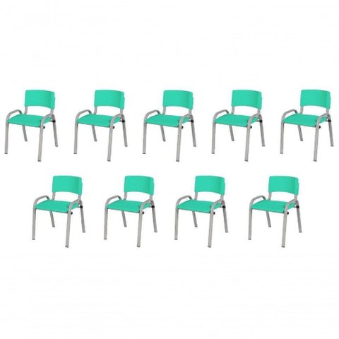 Kit 9 Cadeira Iso Infantil Creche, Base Cinza Verde Água
