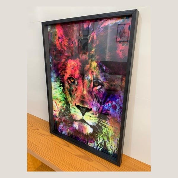 Quadro com Moldura Luxo 70x100 Chanfrada black Leão Grande Liz Decor Cestaplus - 1