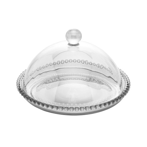 Queijeira de Cristal C/tampa Pearl Bolinha Transparente 20cm Wolff