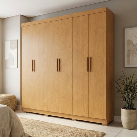 Guarda-Roupa Casal 6 Portas 2 Gavetas 100% MDF Sevilha Marrom/Cerejeira