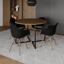 Ver imagem 1 de Mesa Jantar Industrial Premium Amêndoa 110cm Redonda Base V Ferro Preto com 4 Poltronas Eiffel Preta