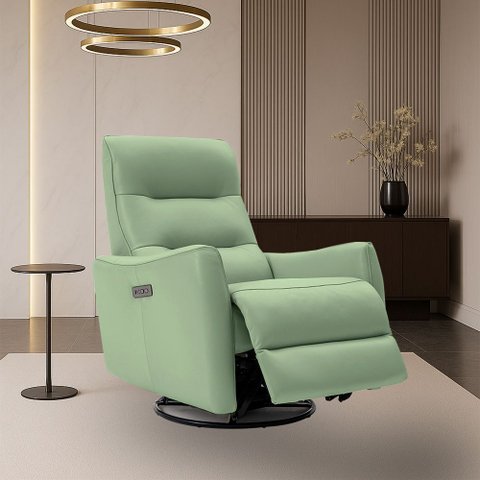 Poltrona do Papai Reclinável Sala de Estar Plaza Usb e Usb-c Gira Balança Couro Verde Claro G40 - Gr