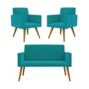 Ver imagem 1 de Kit Namoradeira + 2 Poltronas Decorativas Sala Oferta ? Balaqui Decor Cor:azul Turquesa