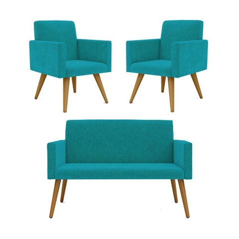 Kit Namoradeira + 2 Poltronas Decorativas Sala Oferta ? Balaqui Decor Cor:azul Turquesa