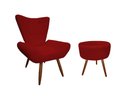 Ver imagem 1 de Kit Poltrona Decorativa Emilia + Puff Redondo Suede Vermelho Pés Madeira Mz Decor
