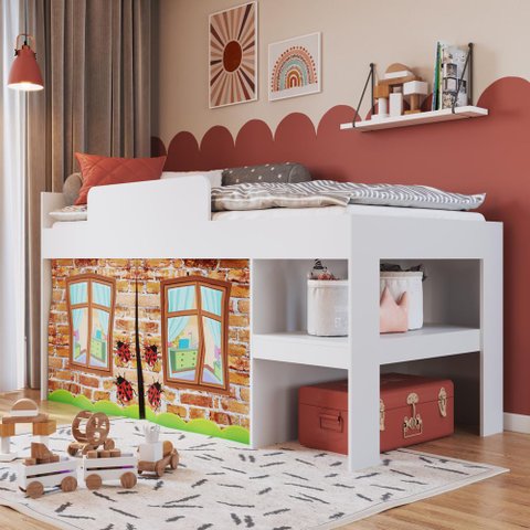 Cama Infantil 93cm C/ Protetor e Cortina Branco Cm3090 Art In Móveis
