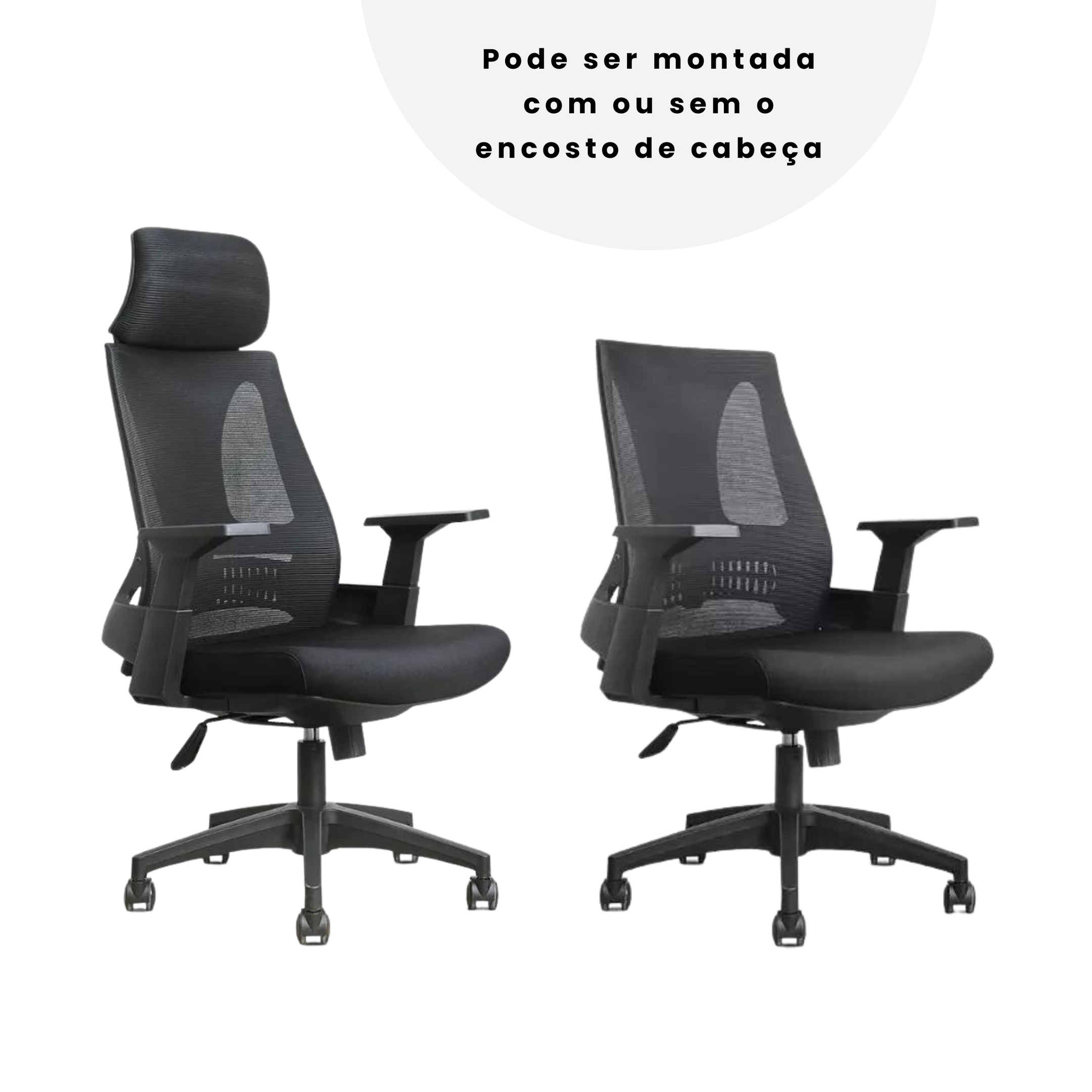 Cadeira Giratória Toledo Rivatti com Encosto de Cabeça Tela Mesh Preta Base Rodizio Nylon - 4