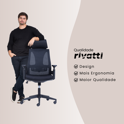 Cadeira de Escritório Ergonômica Nr17 Giratória Office Toledo com Encosto e Braços 3d Rivatti Preta - 8