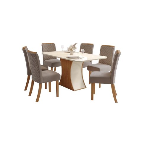 Mesa Jantar Luiza 160 6 Cadeiras Malu Amendoa - Henn