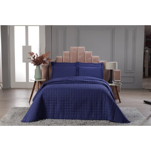 Kit Cobre Leito Dupla Face Micro Percal 200 Fios Casal com Porta Travesseiro:azul