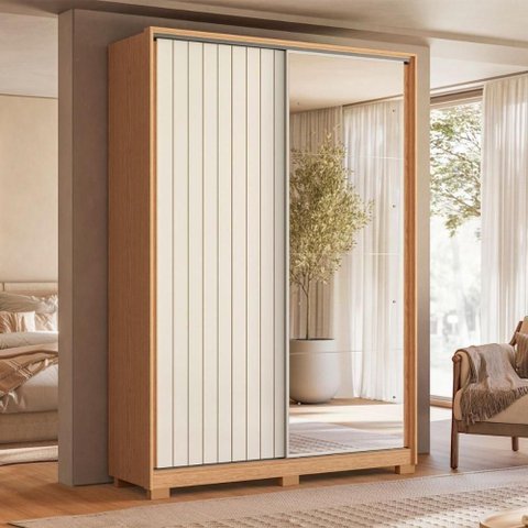 Guarda Roupa Frizatto Mirror Flex 3 Gavetas 4 Prateleiras MDF-MDP Freijó-Off White-Titanium Casah