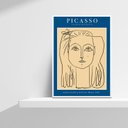 Ver imagem 2 de Quadro Poster Picasso Minimalista Azul mulher 33x24cm - com Vidro:madeira Branca