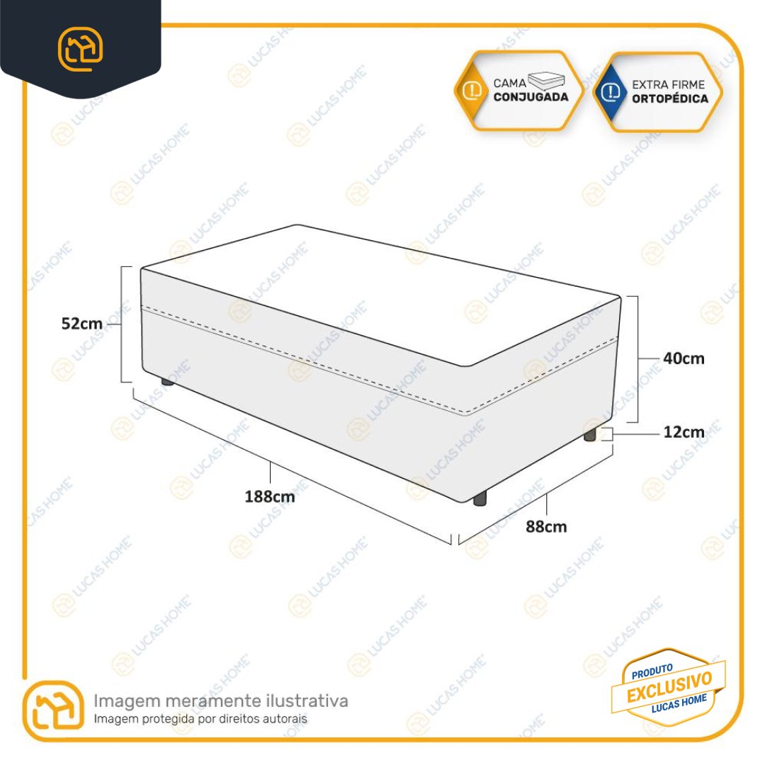 Cama Box Conjugada Ortopédica Solteiro D28 Lucas Home Unique 88x188x52cm - 5