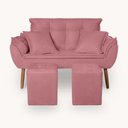 Ver imagem 1 de Kit Poltrona Decorativa Namoradeira 2 Puffs Quadrado e 2 Almofadas Suede Rose - Lm Decor