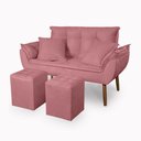 Ver imagem 2 de Kit Poltrona Decorativa Namoradeira 2 Puffs Quadrado e 2 Almofadas Suede Rose - Lm Decor