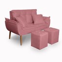 Ver imagem 3 de Kit Poltrona Decorativa Namoradeira 2 Puffs Quadrado e 2 Almofadas Suede Rose - Lm Decor