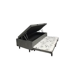 Cama Box Baú Solteiro Com Auxiliar Suede Cinza (Espuma só na Auxiliar) - 1