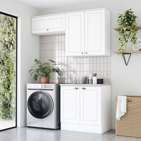 Lavanderia Modulada 03 Peças 100% MDF com Aéreo Basculante e Tampo Branco HP/Calcare Emilly