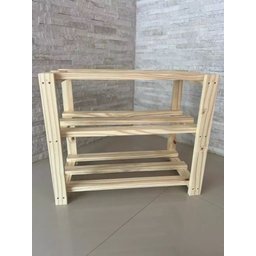 Sapateira, Estante, Organizador Madeira de Pinus 3 Prateleiras, 9 Pares de Sapato - 3