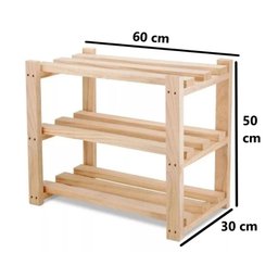 Sapateira, Estante, Organizador Madeira de Pinus 3 Prateleiras, 9 Pares de Sapato - 2