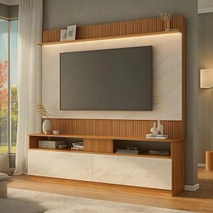 Estante Rack Home Painel Tv de até 50 55 65 Polegadas Mármore/ripado