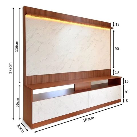 Estante Rack Home Painel TV de até 50 55 65 Polegadas Mármore/Ripado