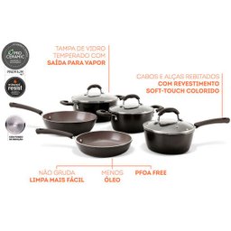 Conjunto Panelas InduÇÃO Revestimento CerÂMico 5 PeÇAs Life Select Carbono Brinox - 6