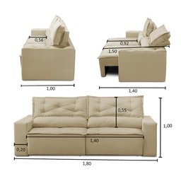 Sofá Retrátil e Reclinável 3 lugares com Molas 1,80m Livia Suede Bege Adonai Estofados - 3