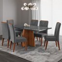 Ver imagem 1 de Mesa de Jantar 6 Lugares Stilo Mel/cinza/veludo Cinza - Viero Móveis
