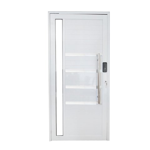 Porta Pivotante de Alumínio Branco 2,10 x 1,20 com Pux. Friso e Visor com Fechadura Digital Linha 30