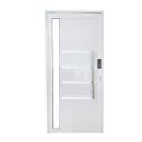 Ver imagem 1 de Porta Pivotante de Alumínio Branco 2,10 x 1,20 com Pux. Friso e Visor com Fechadura Digital Linha 30