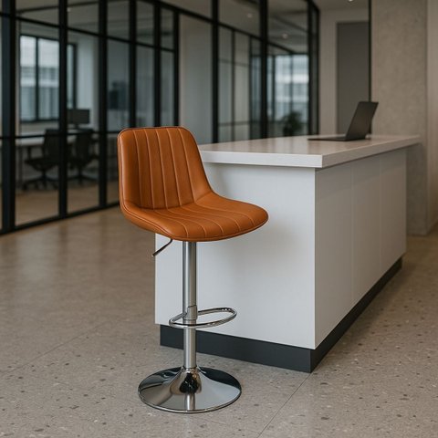 Banqueta Bar Concha Ajustável em Couro Ecológico Design Moderno Base Cromada Marrom