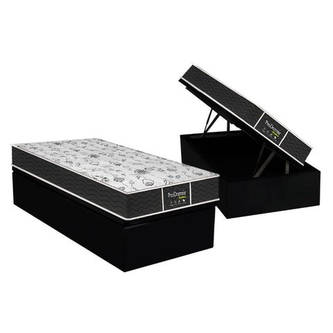 Cama Box Baú Solteiro: Colchão Molas Probel Prolastic ProDormir Sleep + Base CRC Courano Black(88x18