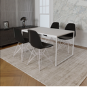Ver imagem 1 de Mesa Industrial Base Ferro Branco Tampo 137x90 Branco 4 Cadeiras Eames Ferro Branco Assento Preto