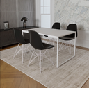 Ver imagem 1 de Mesa Industrial Base Ferro Branco Tampo 137x90 Branco 4 Cadeiras Eames Ferro Branco Assento Preto