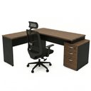 Ver imagem 2 de Conjunto 2 Peças Mesa em L com 3 Gavetas e Cadeira Ergonômica 190cm Netflex Nogal/Preto
