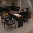 Ver imagem 4 de Conjunto 2 Peças Mesa em L com 3 Gavetas e Cadeira Ergonômica 190cm Netflex Nogal/Preto